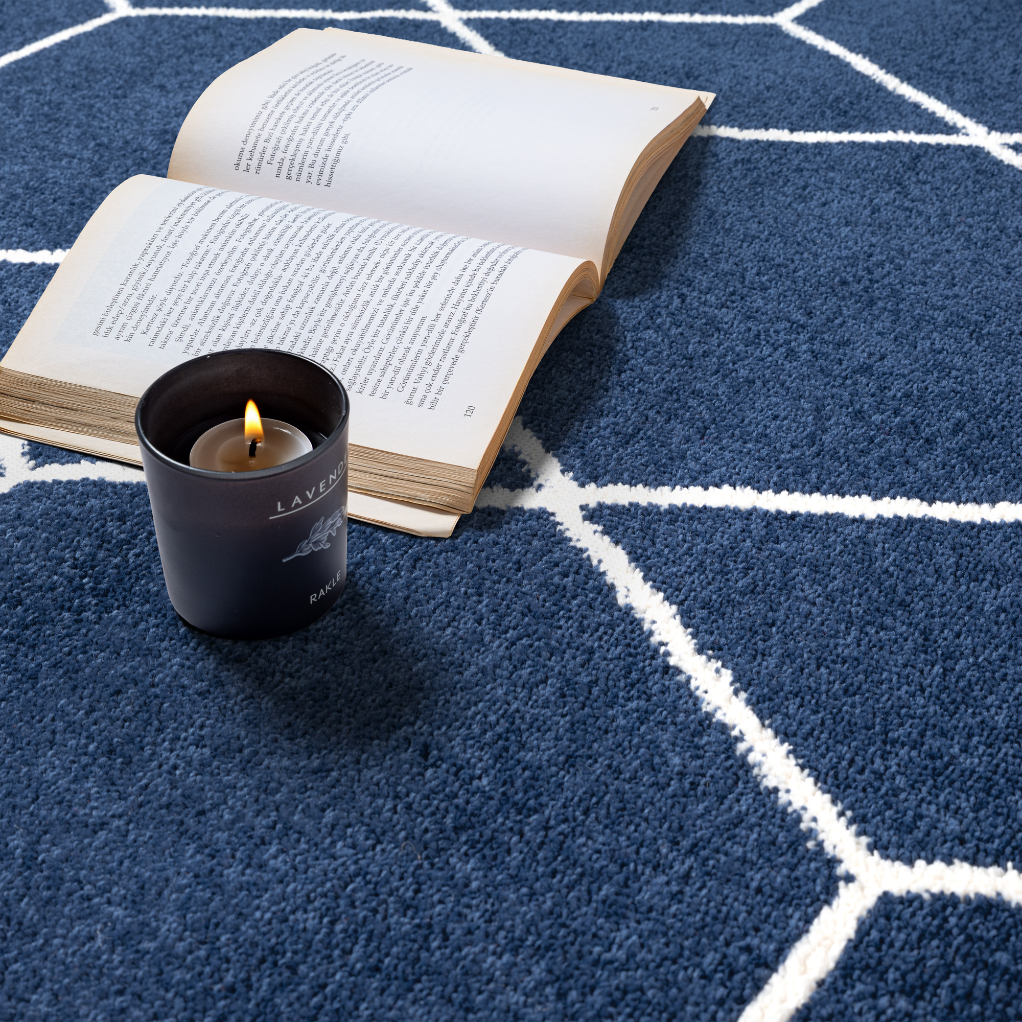 Trellis Uni Rond Laagpolig Vloerkleed Donkerblauw