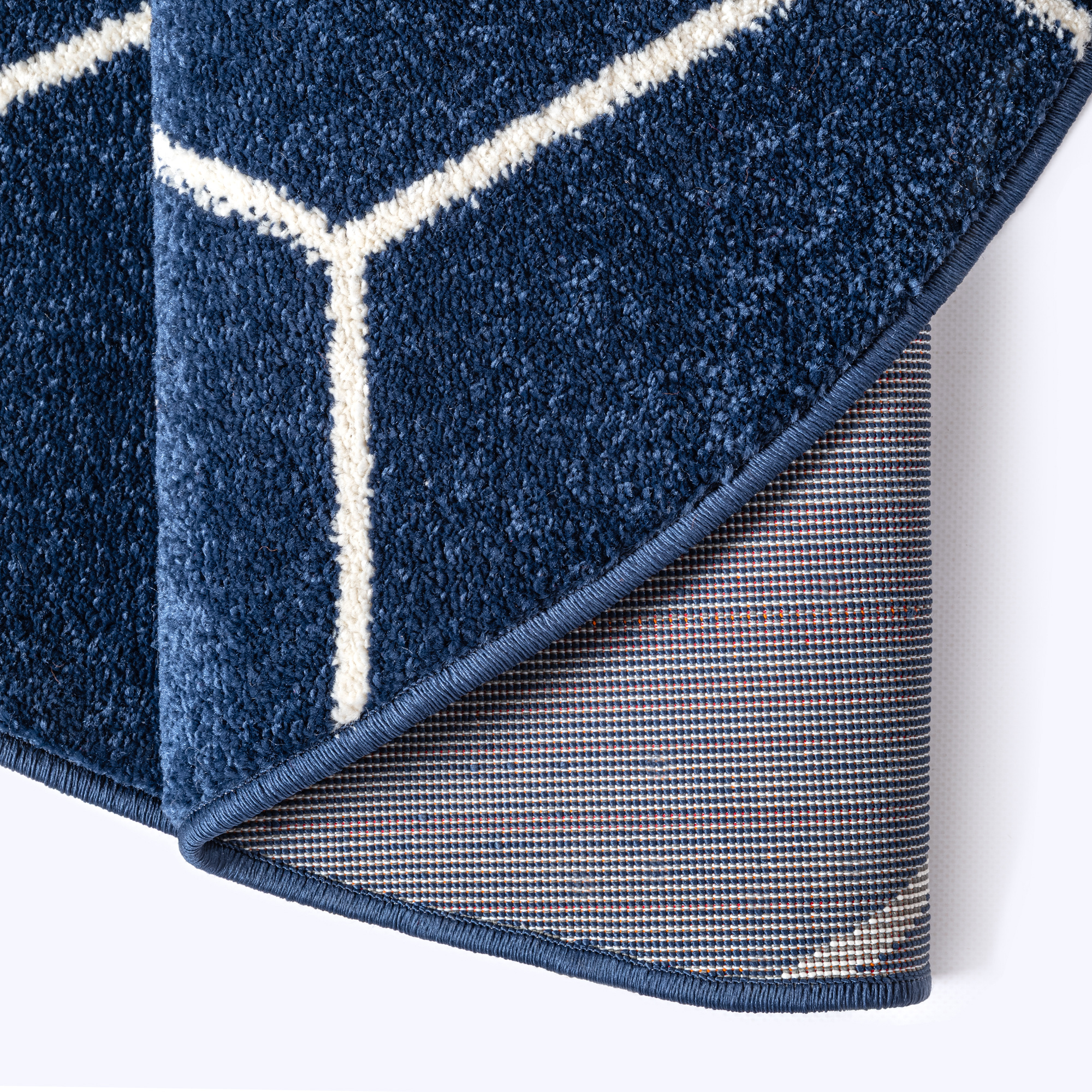 Trellis Uni Rond Laagpolig Vloerkleed Donkerblauw