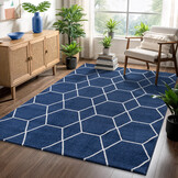 Trellis Uni Laagpolig Vloerkleed Donkerblauw