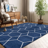 Trellis Uni Laagpolig Vloerkleed Donkerblauw