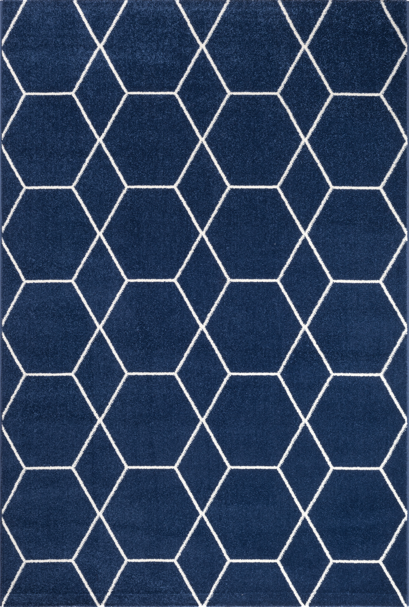 Trellis Uni Laagpolig Vloerkleed Donkerblauw