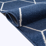 Trellis Uni Laagpolig Vloerkleed Donkerblauw