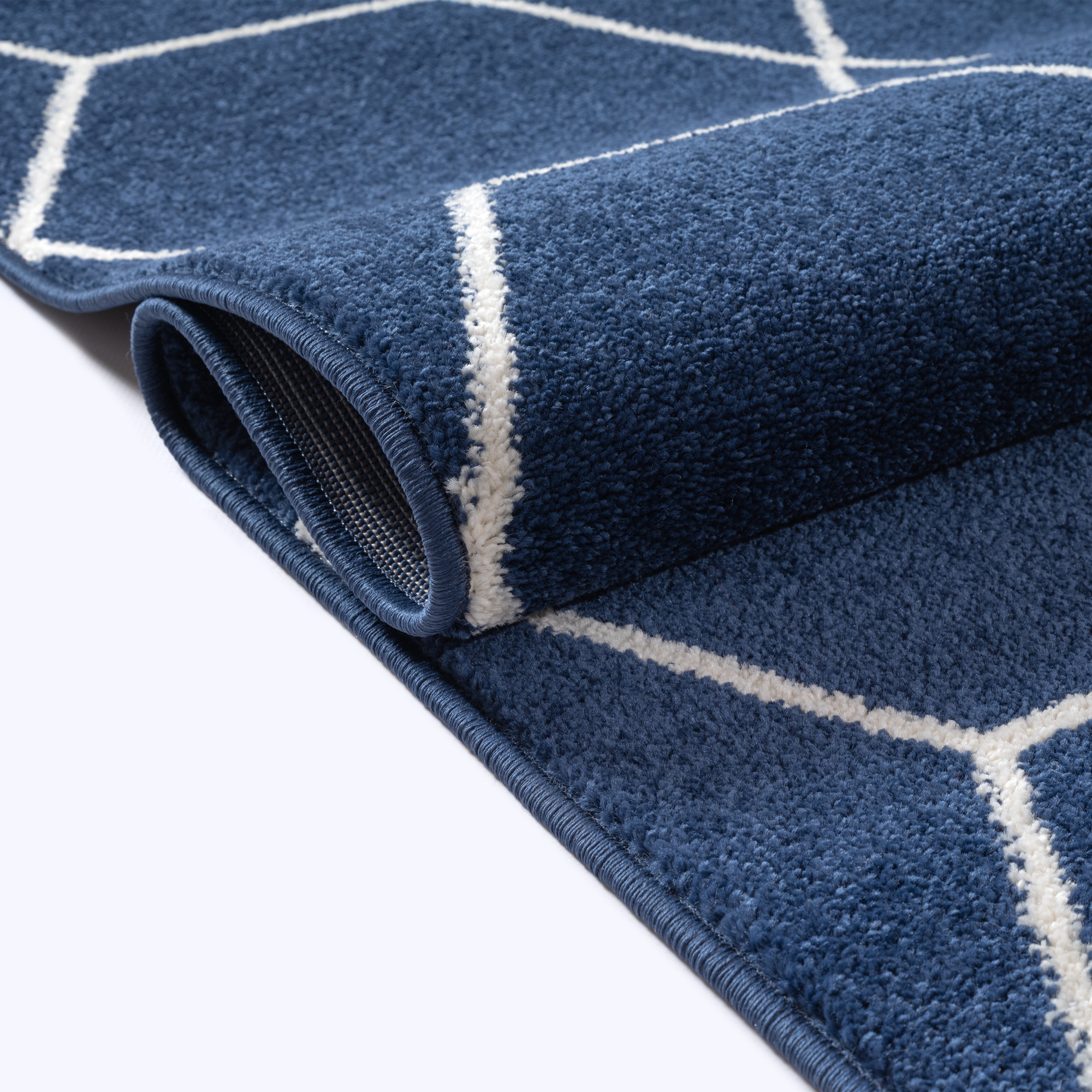 Trellis Uni Laagpolig Vloerkleed Donkerblauw