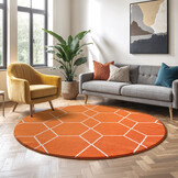 Trellis Uni Rond Effen Laagpolig Vloerkleed Modern Oranje