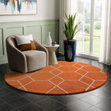 Trellis Uni Rond Effen Laagpolig Vloerkleed Modern Oranje