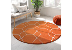 Trellis Uni Rond Effen Laagpolig Vloerkleed Modern Oranje