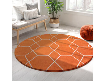 Trellis Uni Rond Effen Laagpolig Vloerkleed Modern Oranje