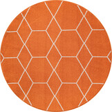 Trellis Uni Rond Effen Laagpolig Vloerkleed Modern Oranje