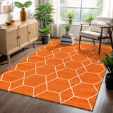Trellis Uni Effen Laagpolig Vloerkleed Modern Oranje