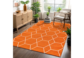 Trellis Uni Effen Laagpolig Vloerkleed Modern Oranje