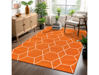 Trellis Uni Effen Laagpolig Vloerkleed Modern Oranje