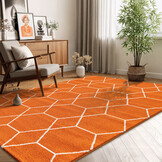 Trellis Uni Effen Laagpolig Vloerkleed Modern Oranje