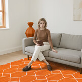 Trellis Uni Effen Laagpolig Vloerkleed Modern Oranje