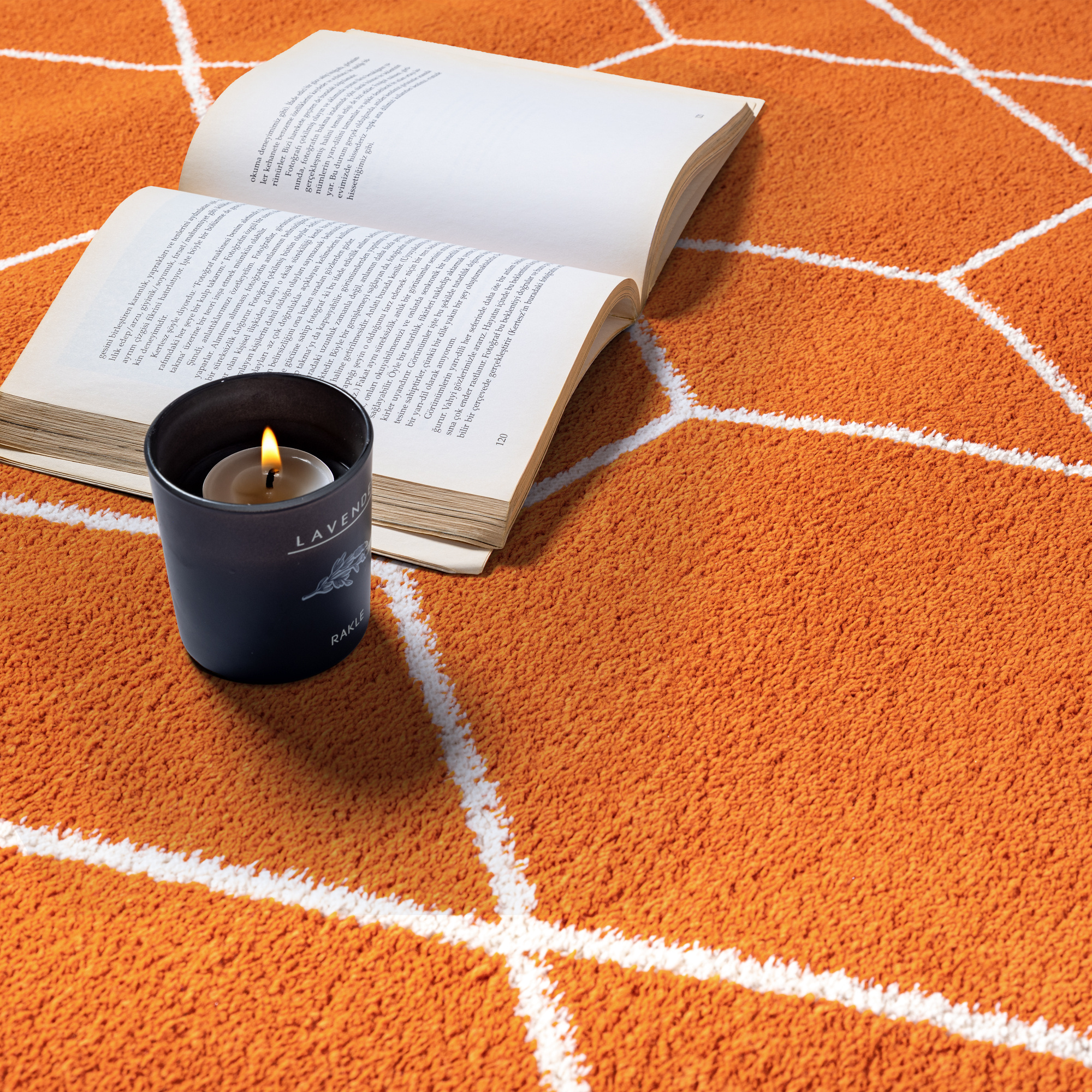 Trellis Uni Laagpolig Vloerkleed Oranje