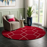 Trellis Uni Rond Effen Laagpolig Vloerkleed Modern Rood