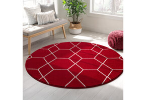 Trellis Uni Rond Effen Laagpolig Vloerkleed Modern Rood