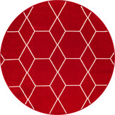 Trellis Uni Rond Effen Laagpolig Vloerkleed Modern Rood