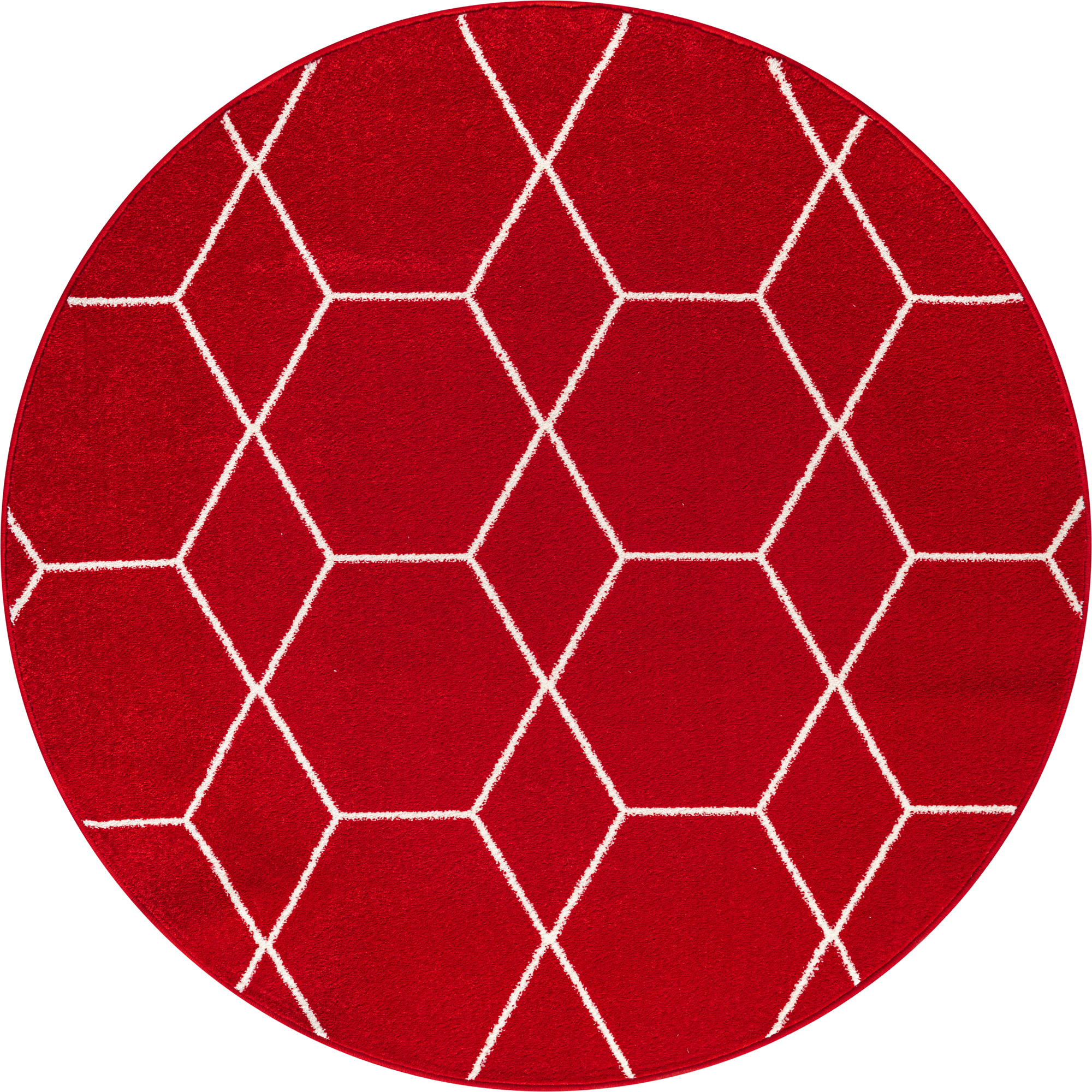 Trellis Uni Rond Effen Laagpolig Vloerkleed Modern Rood