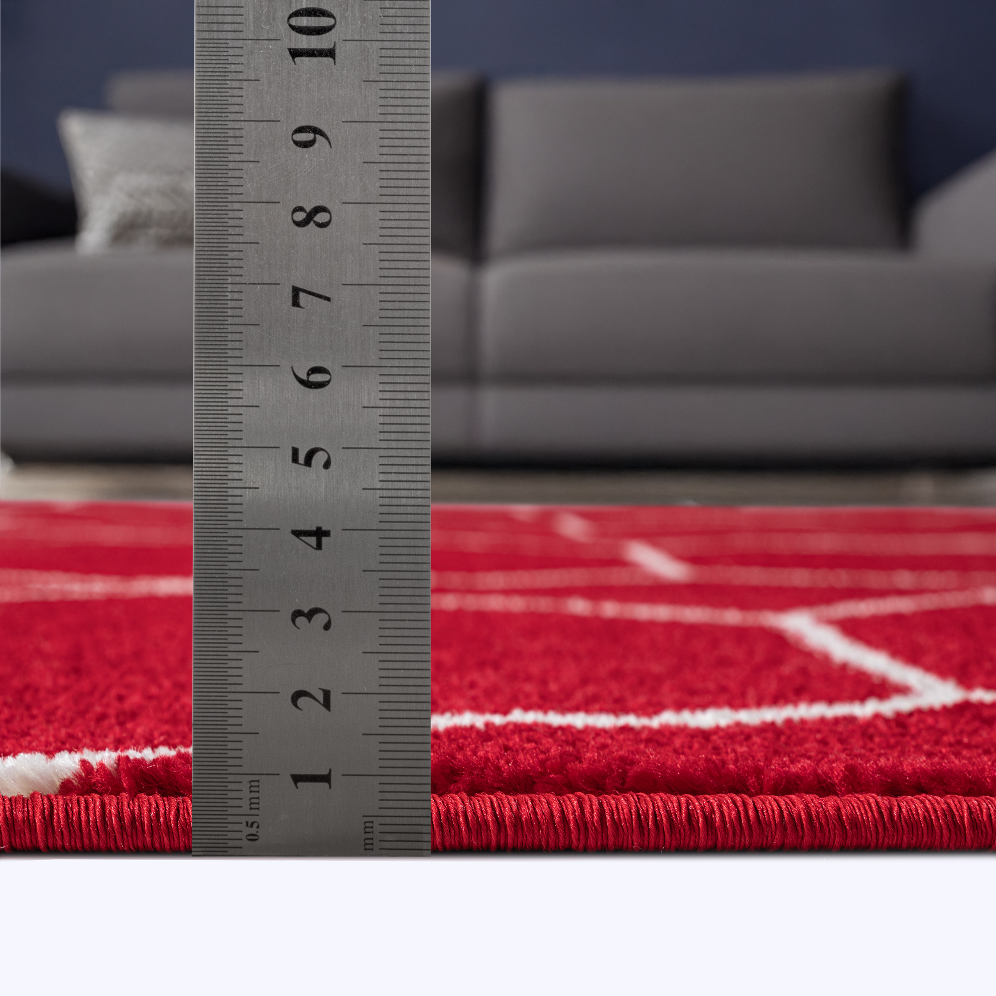 Trellis Uni Rond Effen Laagpolig Vloerkleed Modern Rood