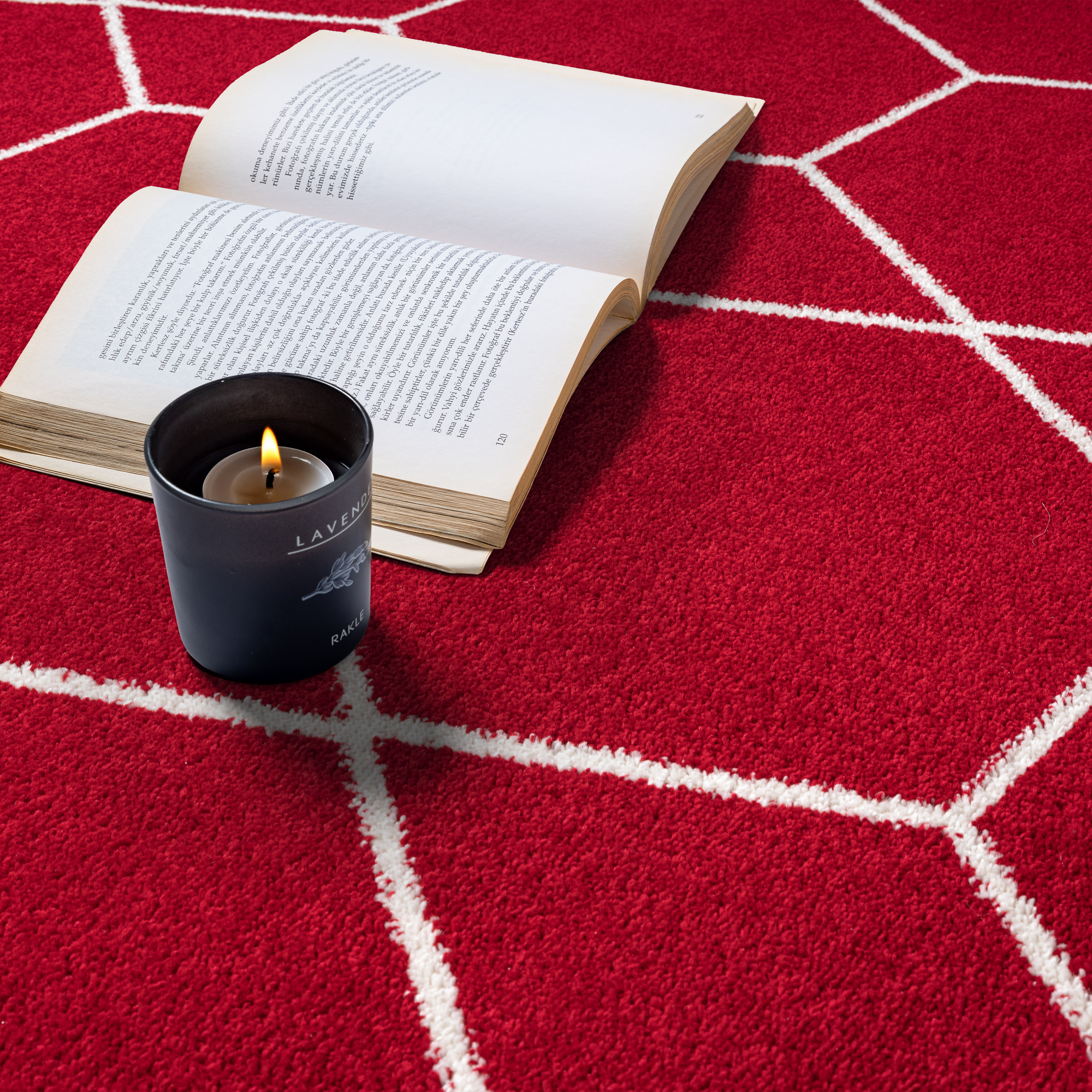 Trellis Uni Rond Laagpolig Vloerkleed Rood