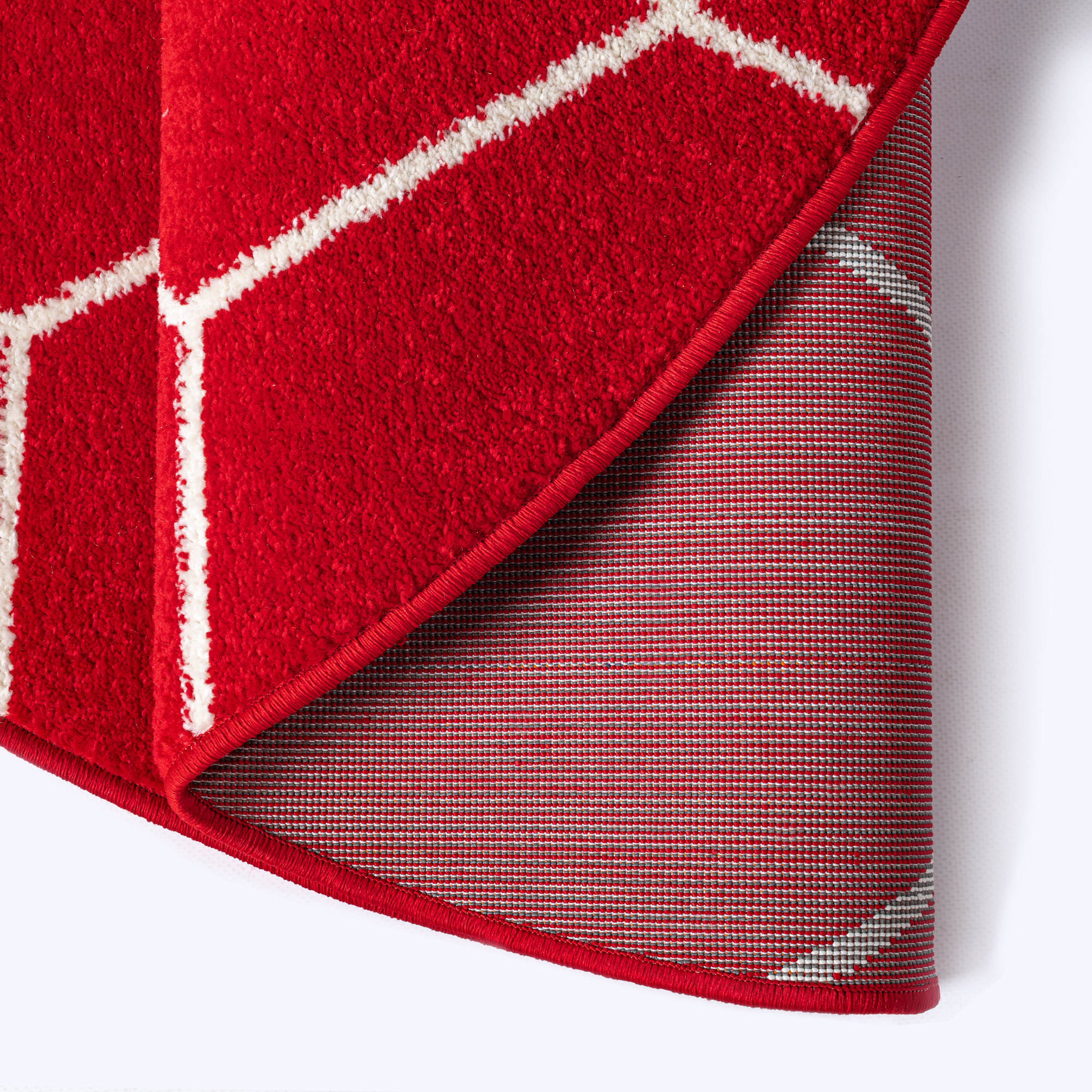 Trellis Uni Rond Effen Laagpolig Vloerkleed Modern Rood