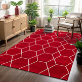 Trellis Uni Laagpolig Vloerkleed Rood