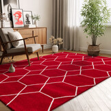Trellis Uni Effen Laagpolig Vloerkleed Modern Rood