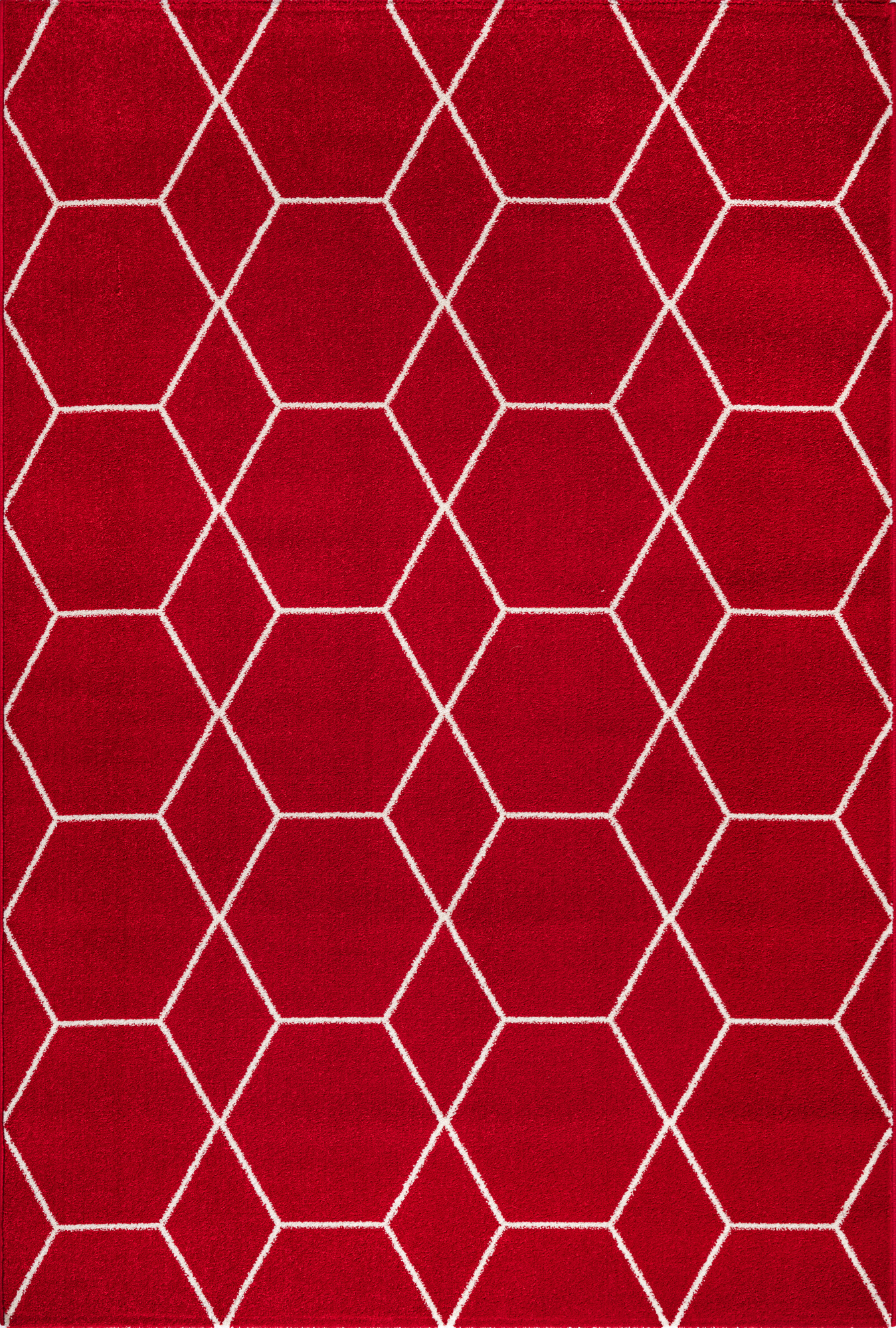 Trellis Uni Laagpolig Vloerkleed Rood