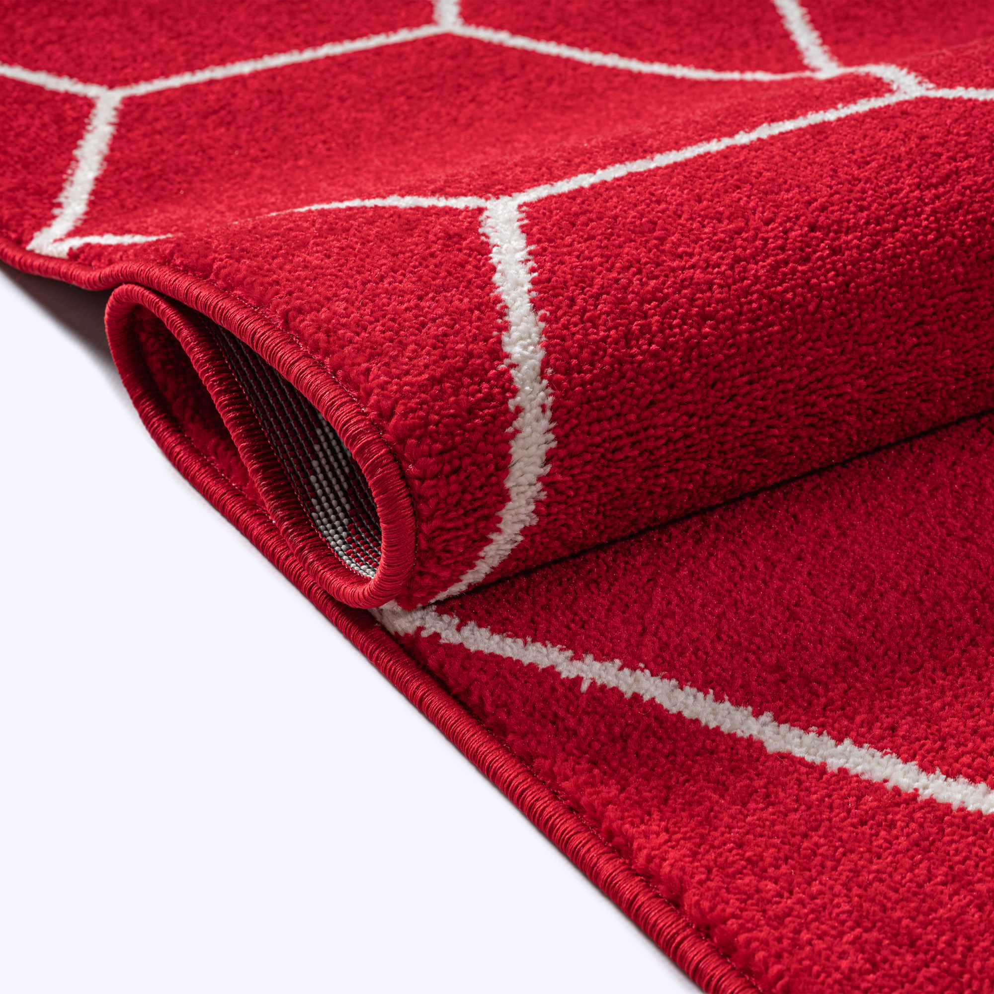 Trellis Uni Effen Laagpolig Vloerkleed Modern Rood