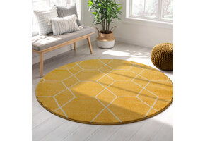 Trellis Uni Rond Effen Laagpolig Vloerkleed Modern Geel