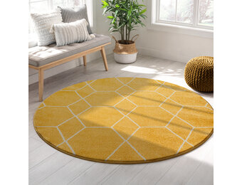 Trellis Uni Rond Effen Laagpolig Vloerkleed Modern Geel