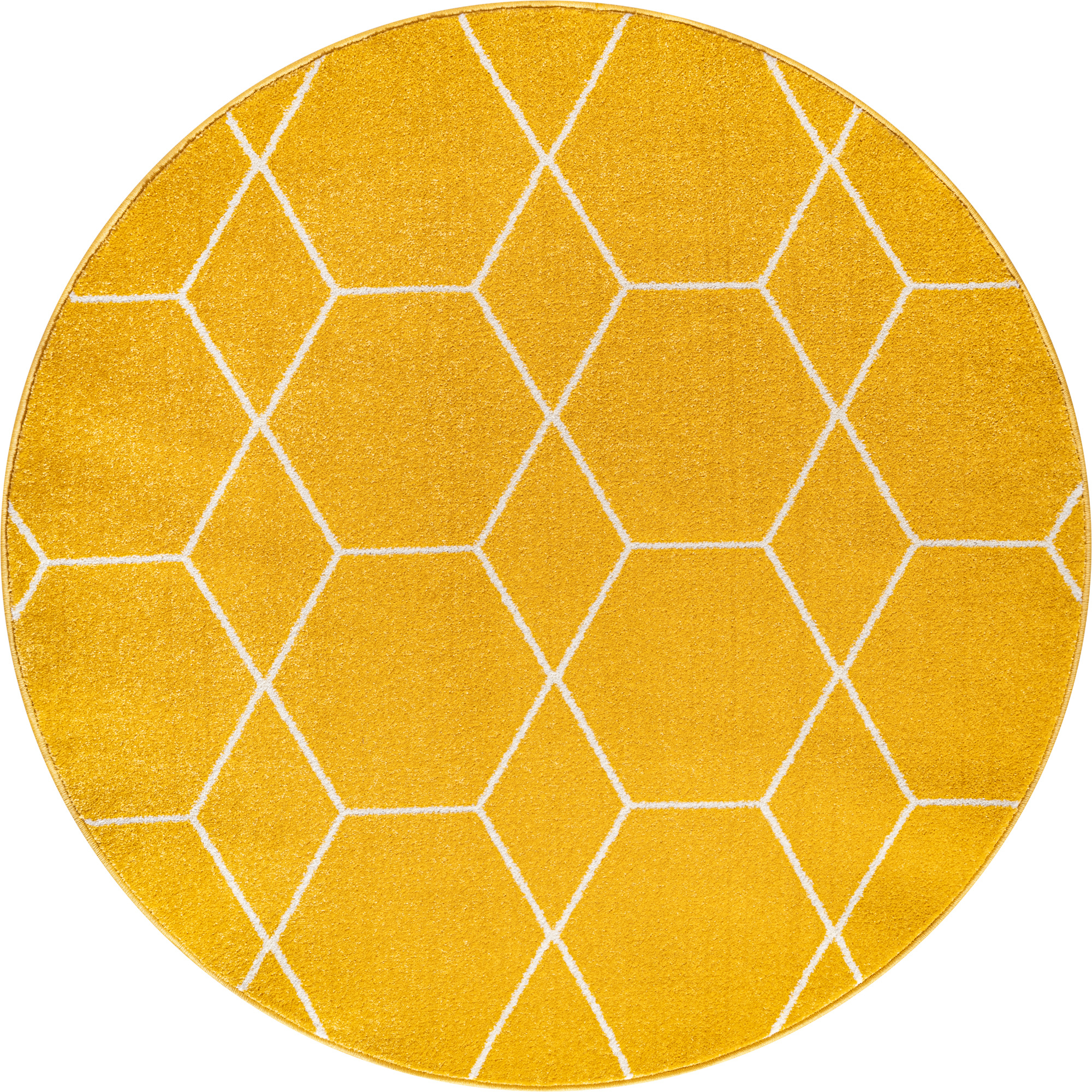 Trellis Uni Rond Effen Laagpolig Vloerkleed Modern Geel