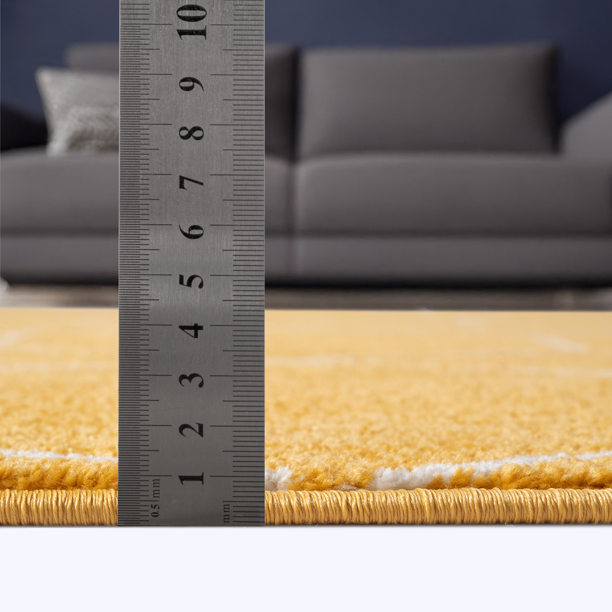 Trellis Uni Rond Effen Laagpolig Vloerkleed Modern Geel