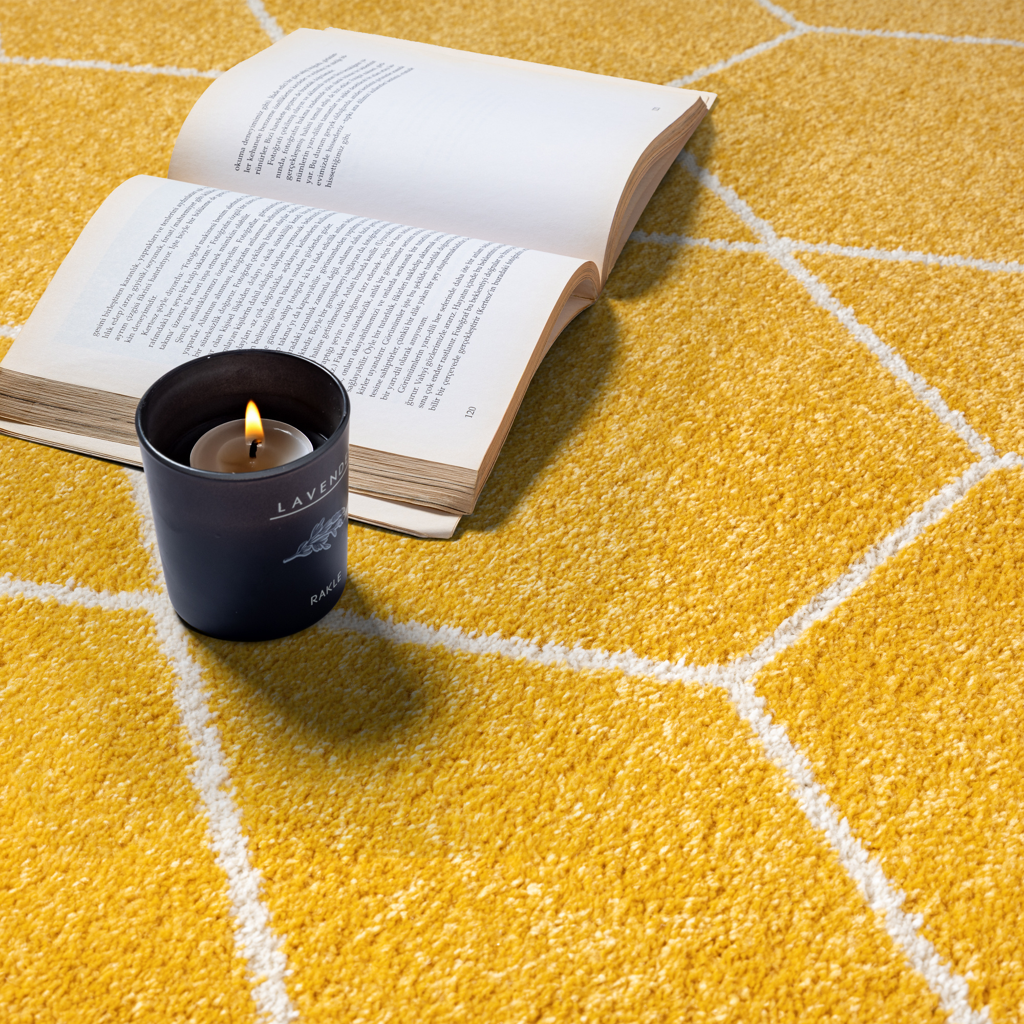 Trellis Uni Rond Effen Laagpolig Vloerkleed Modern Geel