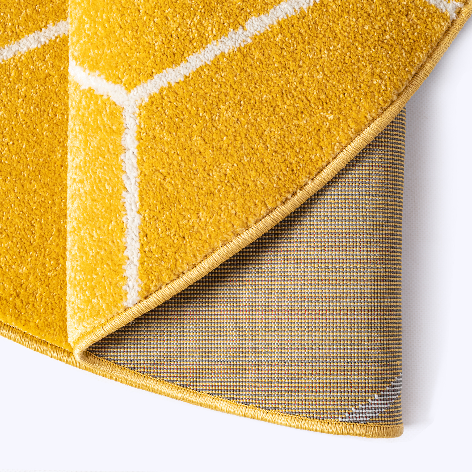 Trellis Uni Rond Effen Laagpolig Vloerkleed Modern Geel