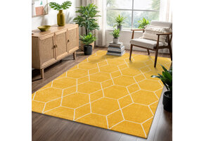 Trellis Uni Effen Laagpolig Vloerkleed Modern Geel