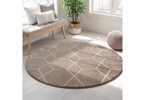 Trellis Uni Rond Effen Laagpolig Vloerkleed Modern Beige