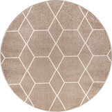Trellis Uni Rond Effen Laagpolig Vloerkleed Modern Beige