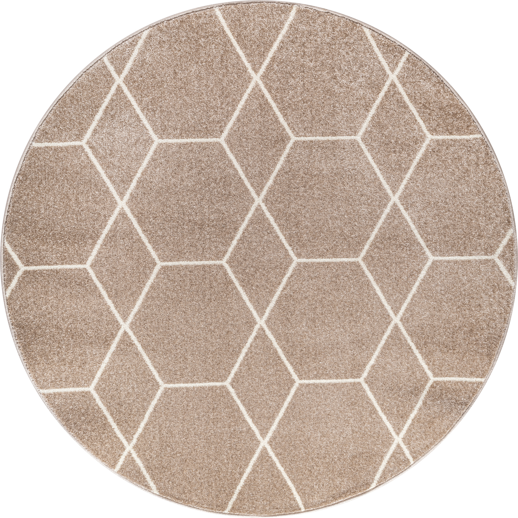 Trellis Uni Rond Effen Laagpolig Vloerkleed Modern Beige