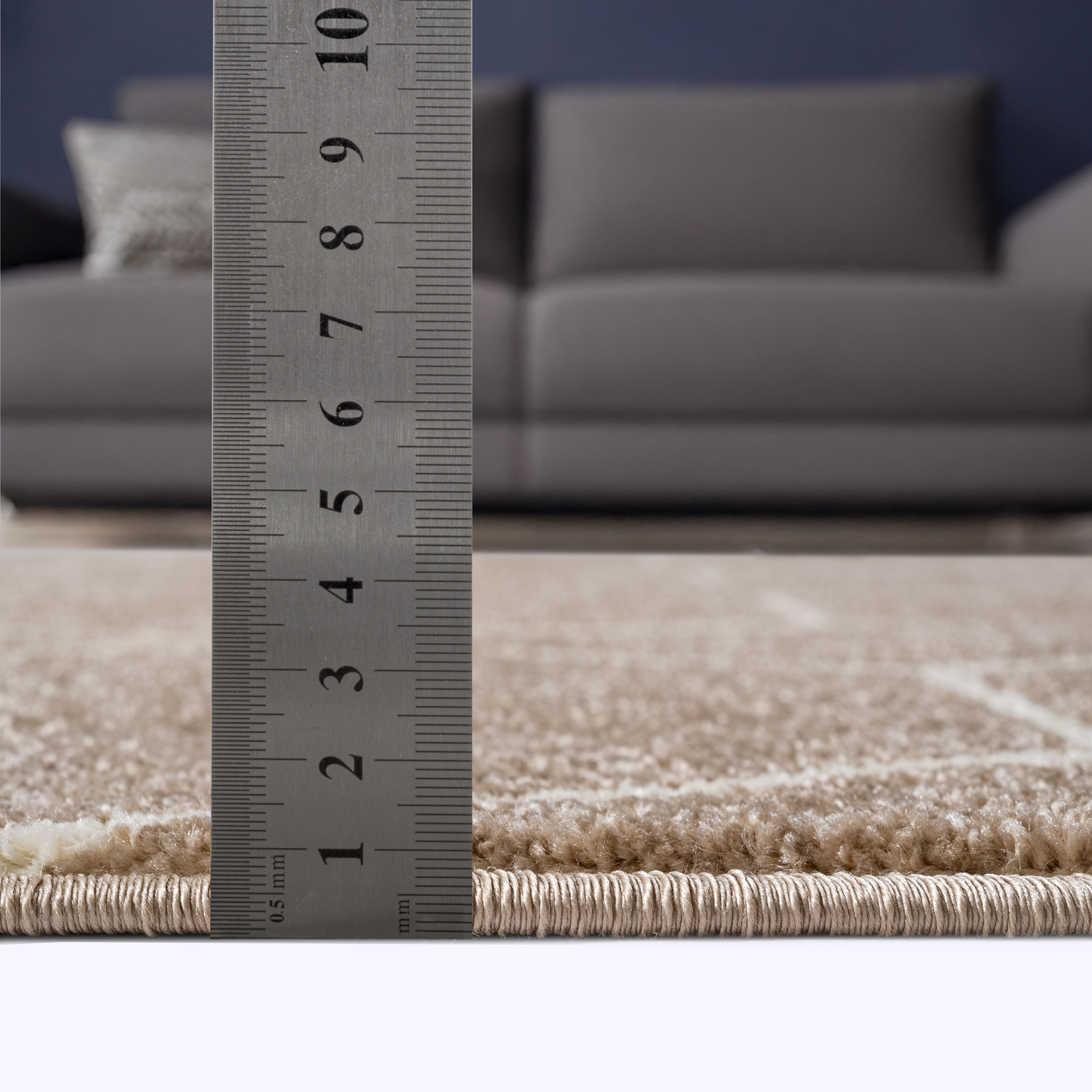 Trellis Uni Rond Effen Laagpolig Vloerkleed Modern Beige