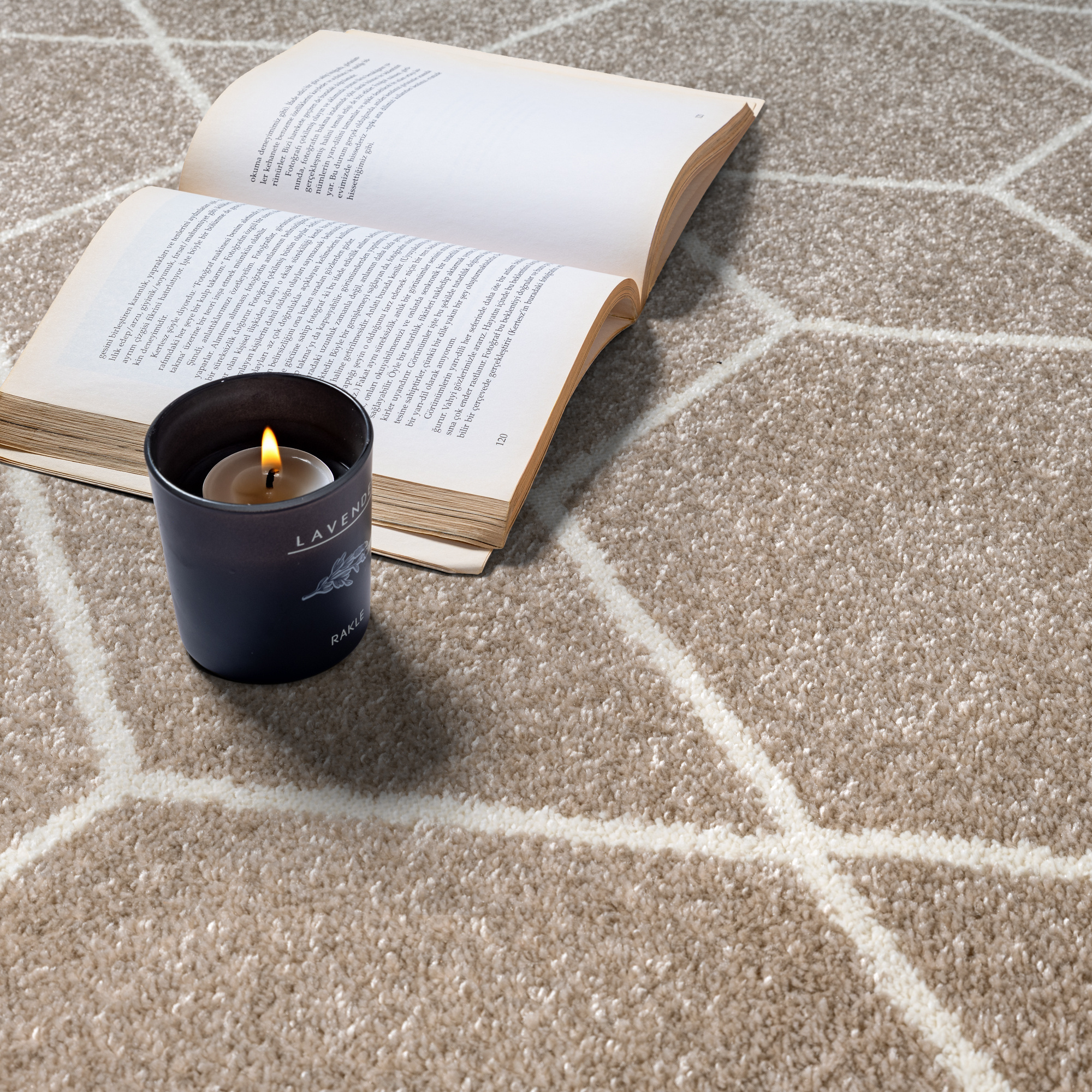 Trellis Uni Rond Effen Laagpolig Vloerkleed Modern Beige