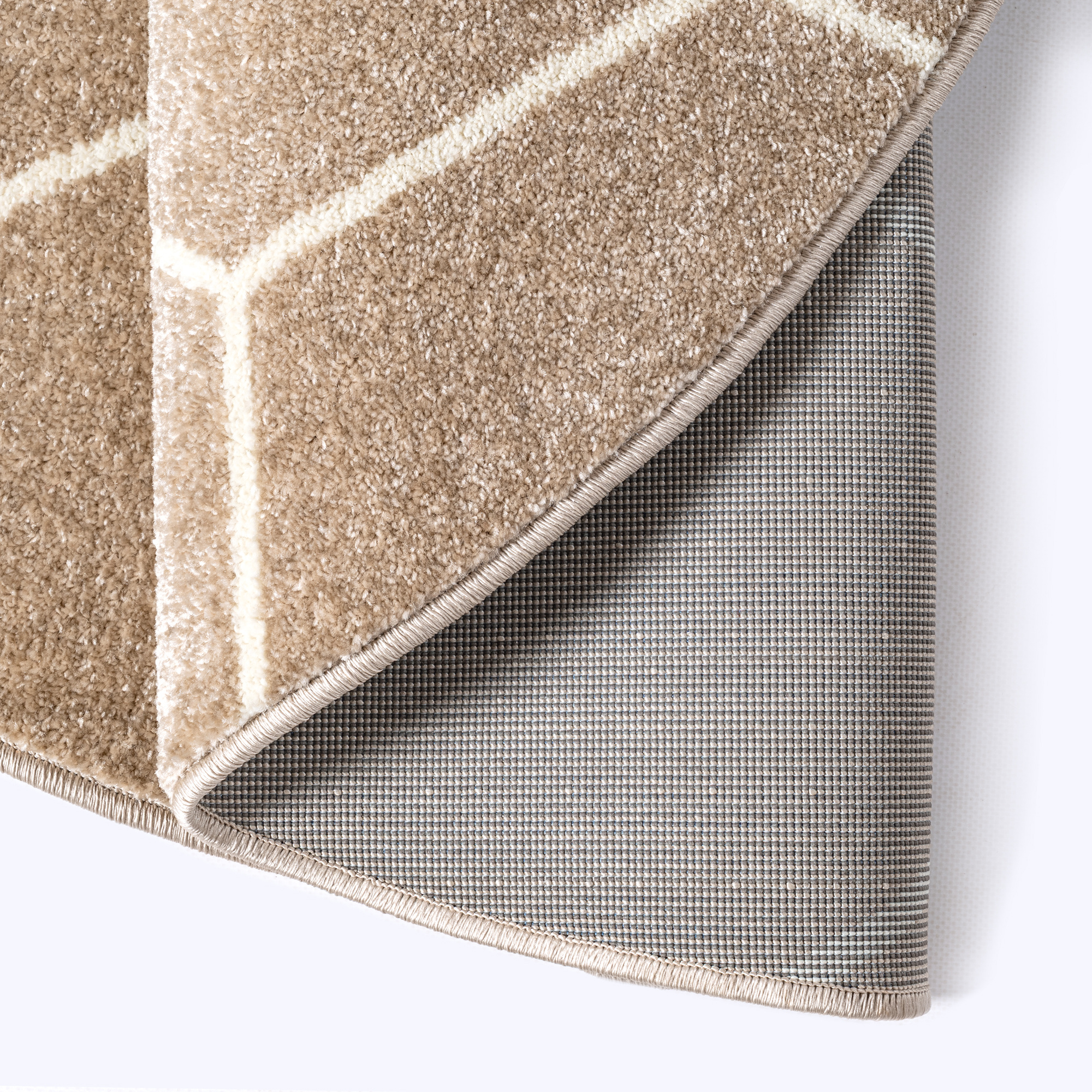 Trellis Uni Rond Effen Laagpolig Vloerkleed Modern Beige