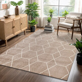 Trellis Uni Effen Laagpolig Vloerkleed Modern Beige