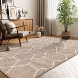 Trellis Uni Effen Laagpolig Vloerkleed Modern Beige