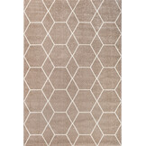 Trellis Uni Effen Laagpolig Vloerkleed Modern Beige