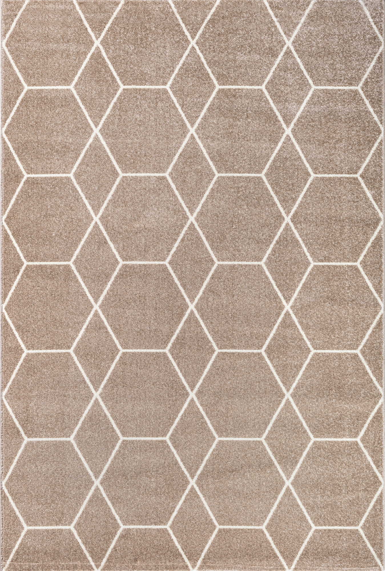 Trellis Uni Effen Laagpolig Vloerkleed Modern Beige
