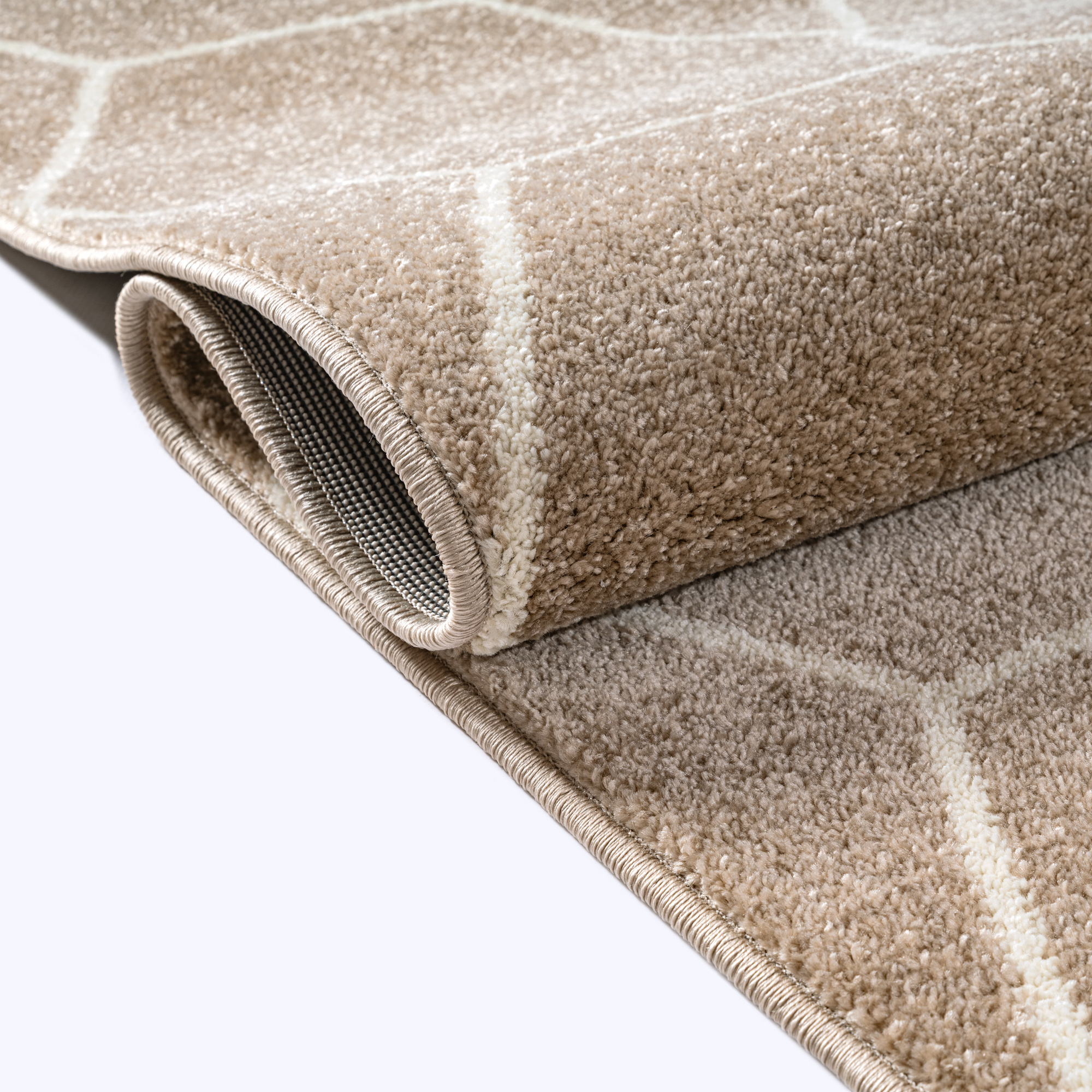 Trellis Uni Effen Laagpolig Vloerkleed Modern Beige