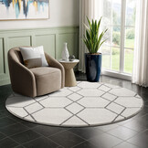 Trellis Uni Rond Effen Laagpolig Vloerkleed Modern Creme