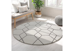 Trellis Uni Rond Effen Laagpolig Vloerkleed Modern Creme