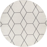 Trellis Uni Rond Effen Laagpolig Vloerkleed Modern Creme
